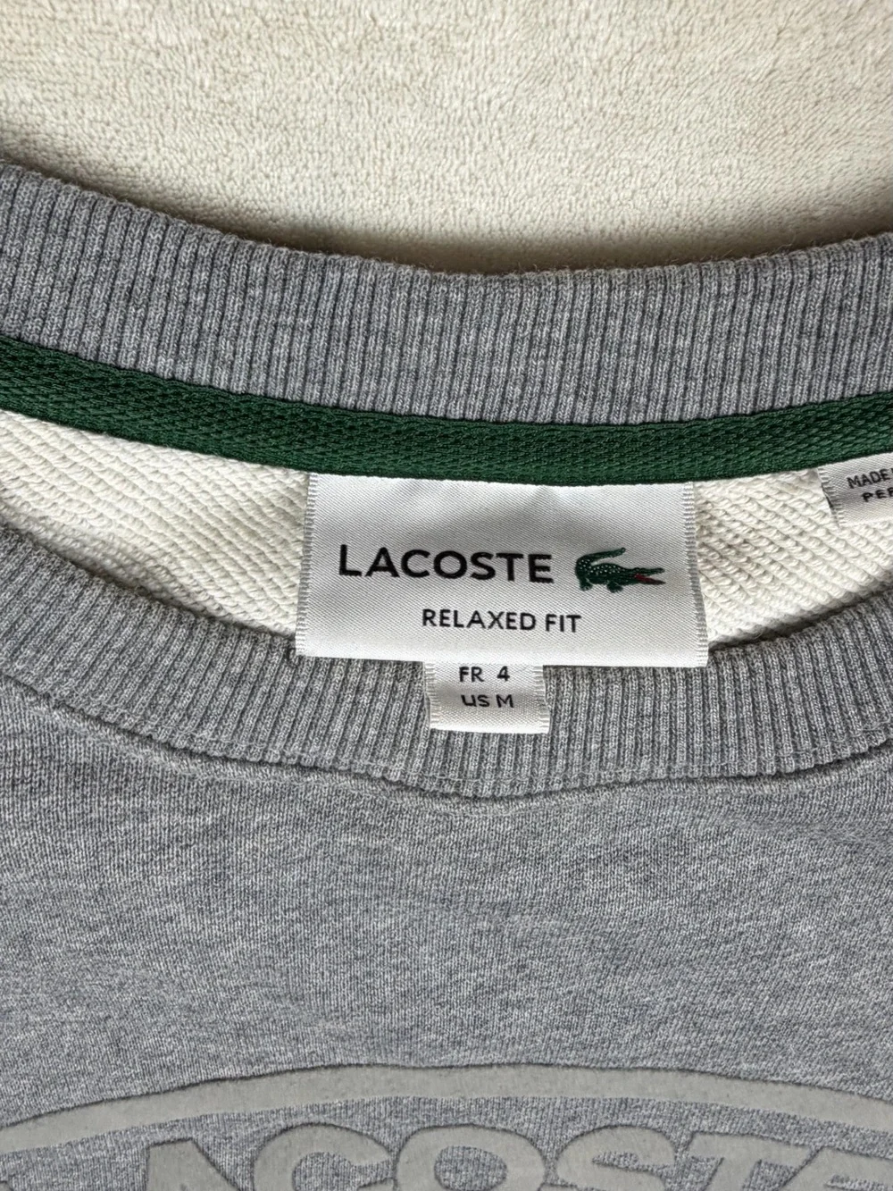 Lacoste FR 4 US Medium Men's Light Grey Crewneck Sweatshirt with Embossed Logo